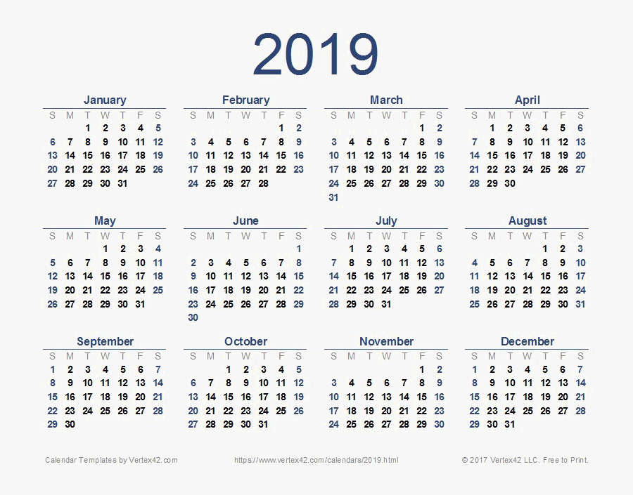2019 Calendar Png Image - Full Year Calendar 2019, Transparent Clipart