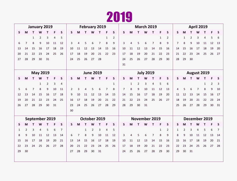 2019 Calendar Png Wallpapers - 2019 Small Calendar Printable, Transparent Clipart