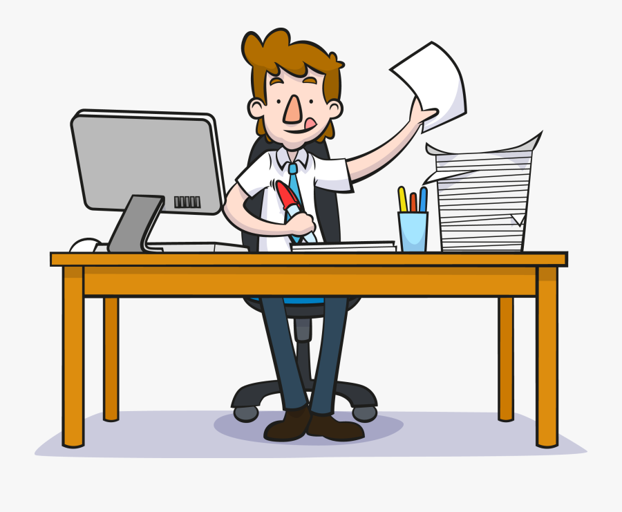Cartoon Businessperson Motion Graphics - Person At Desk Cartoon, Transparent Clipart