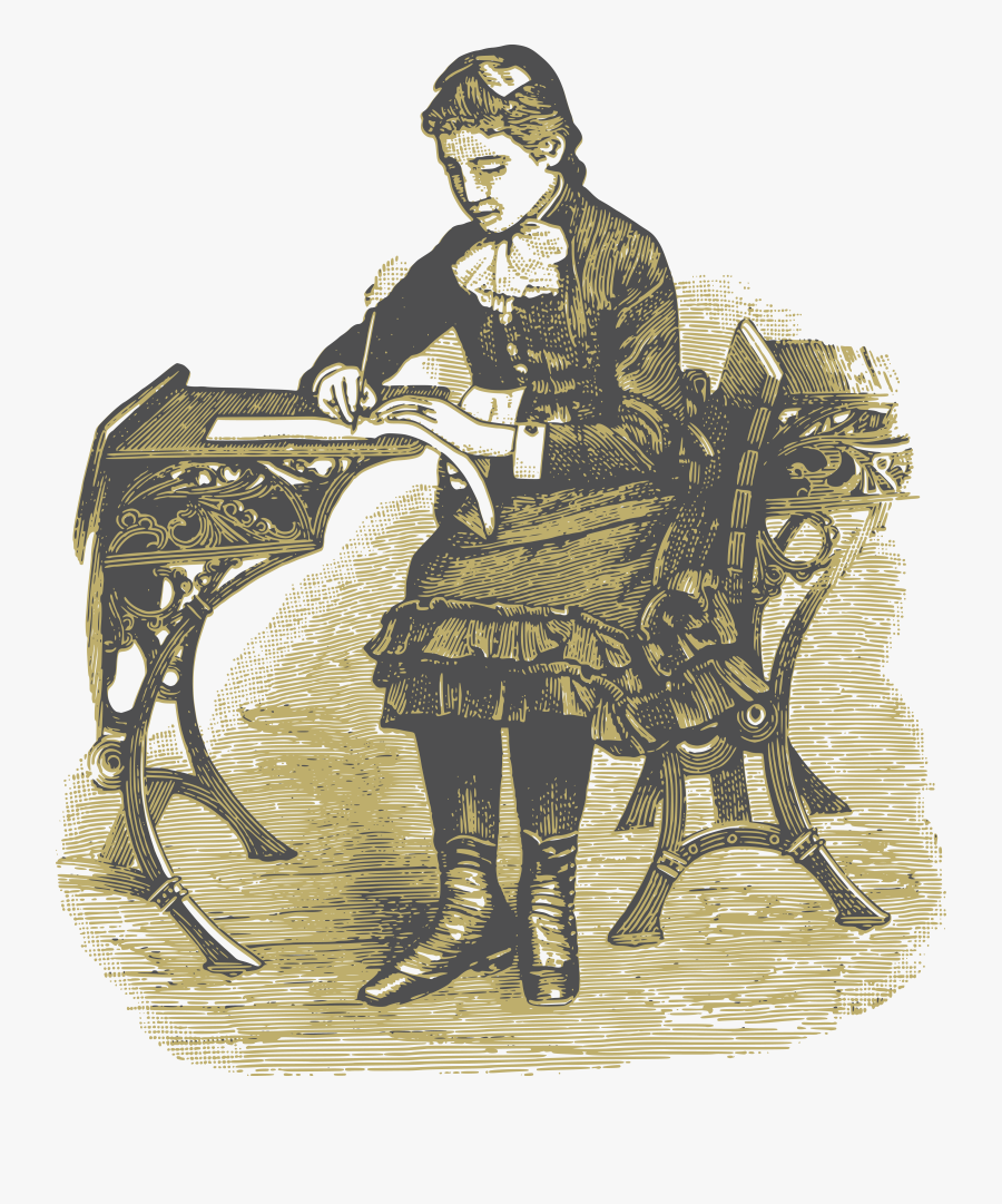 Transparent School Desk Png - Victorian School Girl Drawing, Transparent Clipart