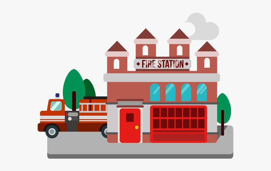 Fire Station Clipart Transparent Png - Fire Fighter Building Cartoon, Transparent Clipart