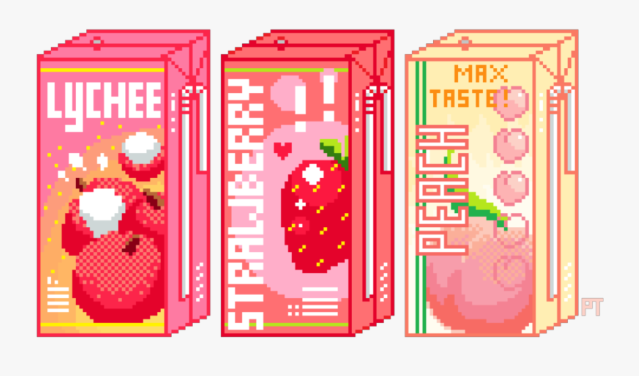 #box #juice #drink #strawberry #peach #lychee #fruit - Pixel Art Aesthetic Transparent, Transparent Clipart