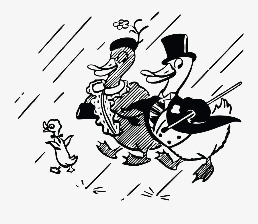 Free Clipart Of A Cute Duck Family In The Rain - Clip Art, Transparent Clipart