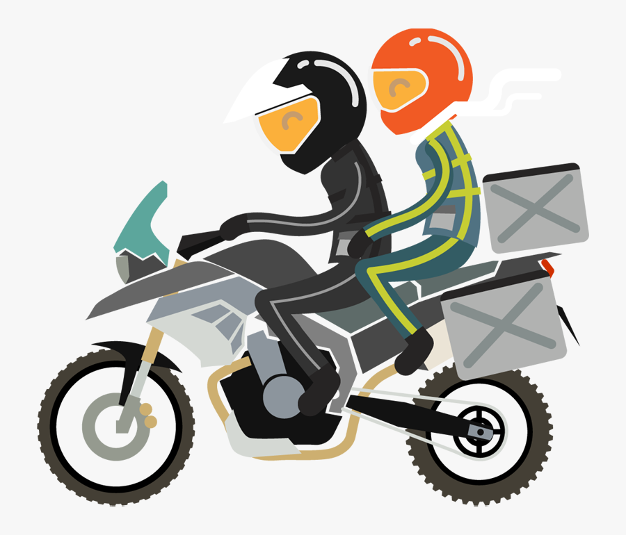 Young Couple Traveling On The Motorcycle - Trip Couple Motorcycle Cartoon, Transparent Clipart