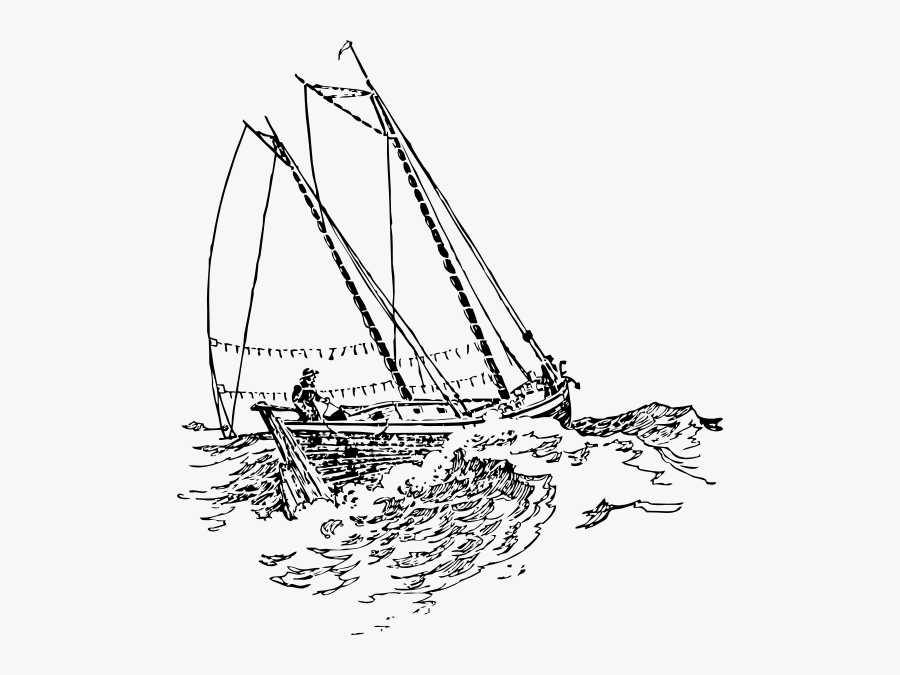 Boat Sailing In Strong Waves Svg Clip Arts - Boat In Storm Drawing, Transparent Clipart