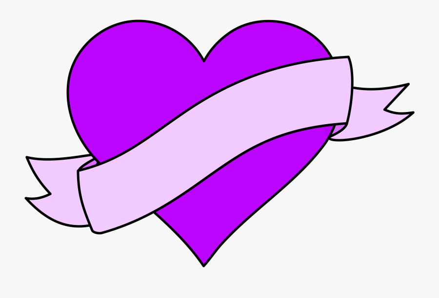 Heart With Ribbon Banner Clip Black And White Download - Pink Heart With Ribbon, Transparent Clipart