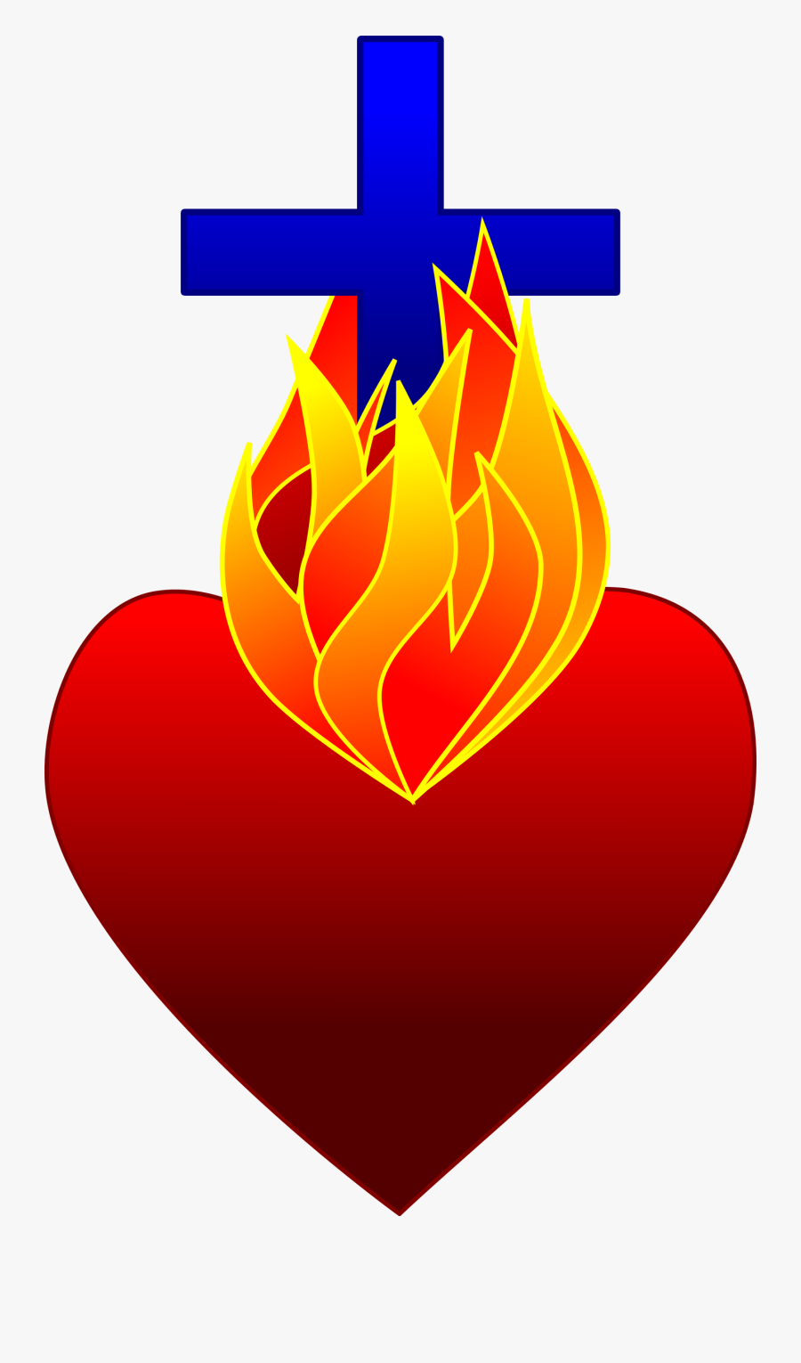 Clipart Sacred Heart Of Jesus Collection - Heart With Cross And Fire, Transparent Clipart