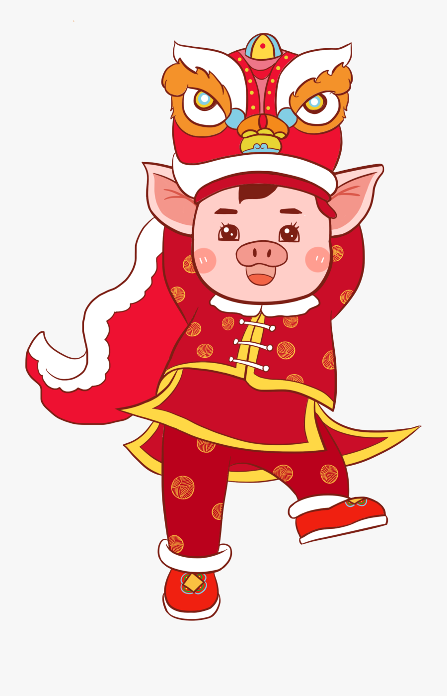 Red Festive Chinese Style Happy New Year Png And Psd - Cartoon, Transparent Clipart