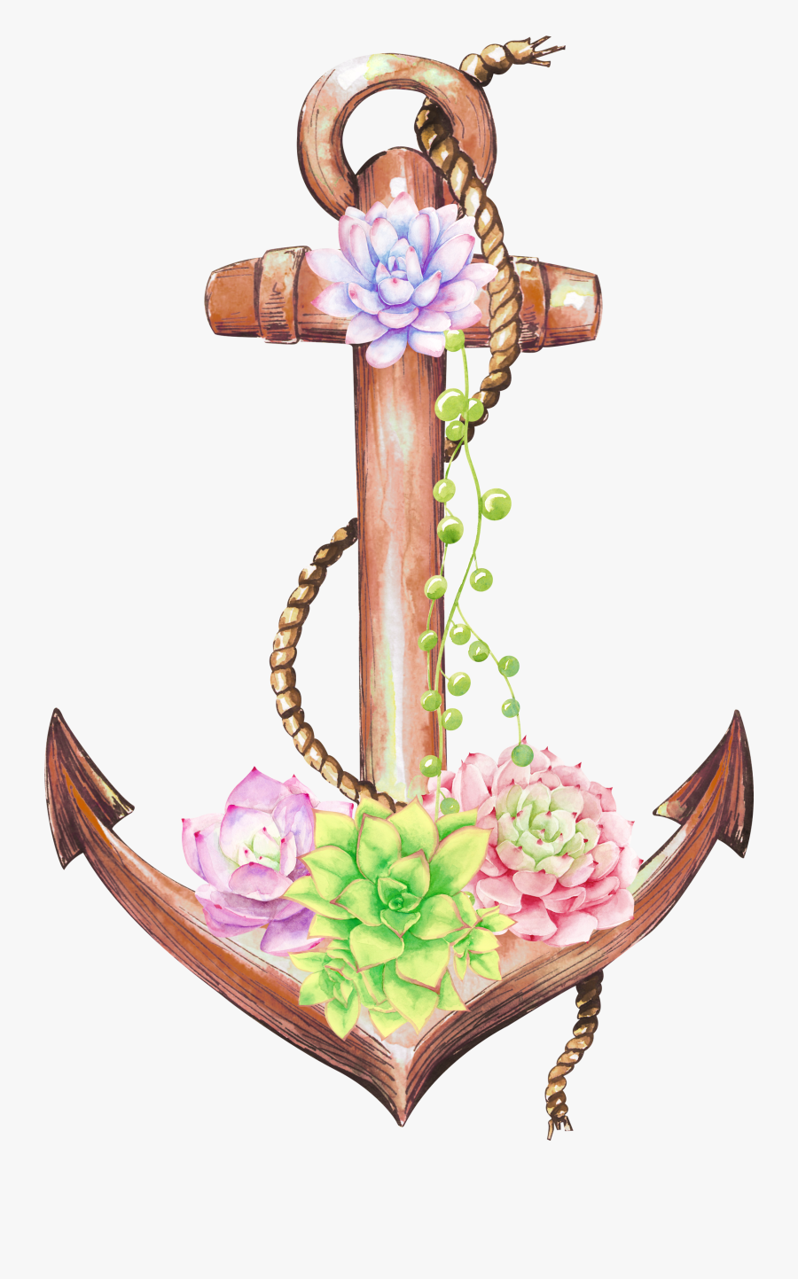 Anchor Clipart/ Flower Clipart/ Watercolor Clipart/ - Clipart Watercolor, Transparent Clipart
