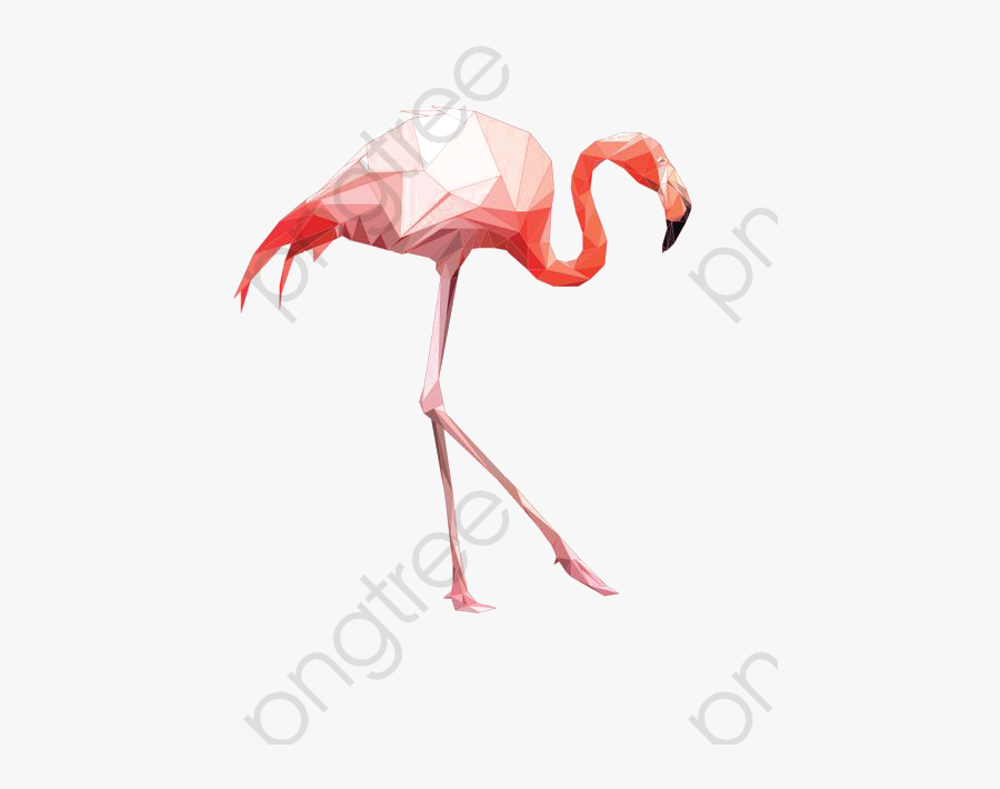 Watercolor Flamingo - Flamant Rose Polygone, Transparent Clipart