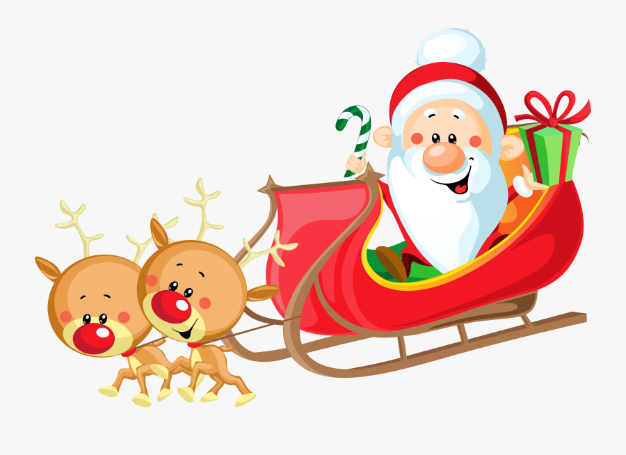 Vector Freeuse Stock Santa And Reindeer Clipart - Santa On Sleigh Clipart, Transparent Clipart