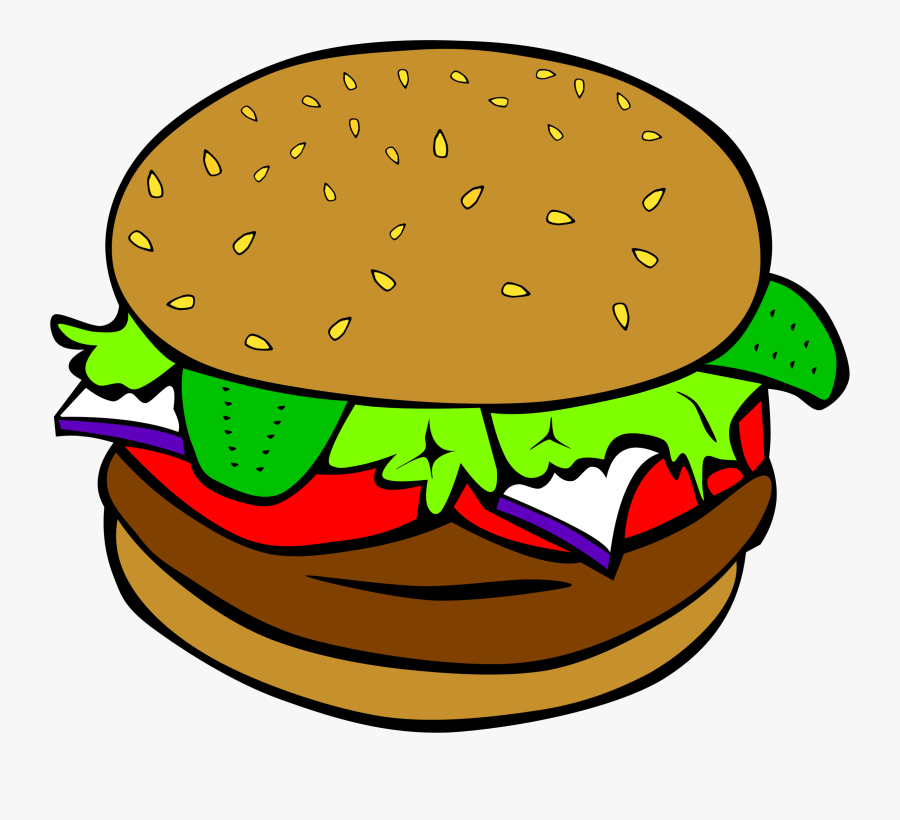 Fast Food, Lunch-dinner, Hamburger No Cheese - Hamburger Food Clipart, Transparent Clipart