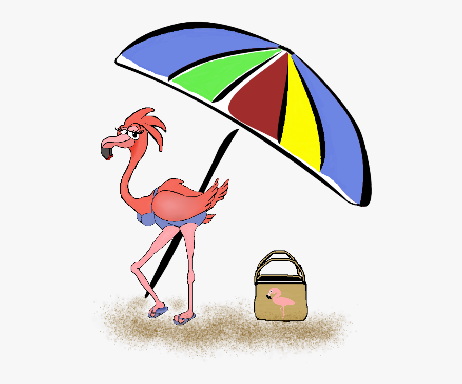 Adamsart Pink Flmingounbrellaflamingo Bagsand - Flamingo In The Beach Cartoons, Transparent Clipart