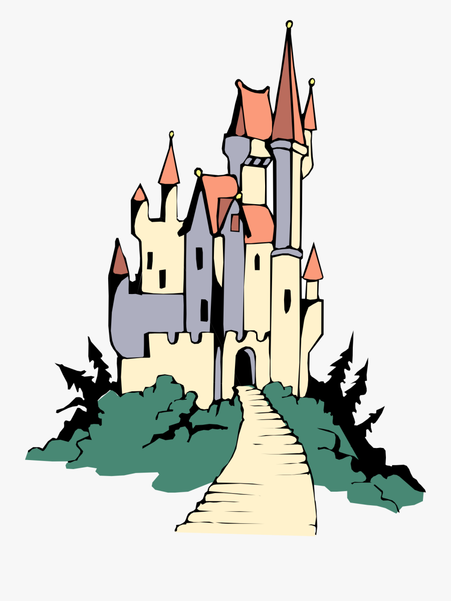 Disneyland Castle Clipart Free - Castle On Hill Cartoon, Transparent Clipart