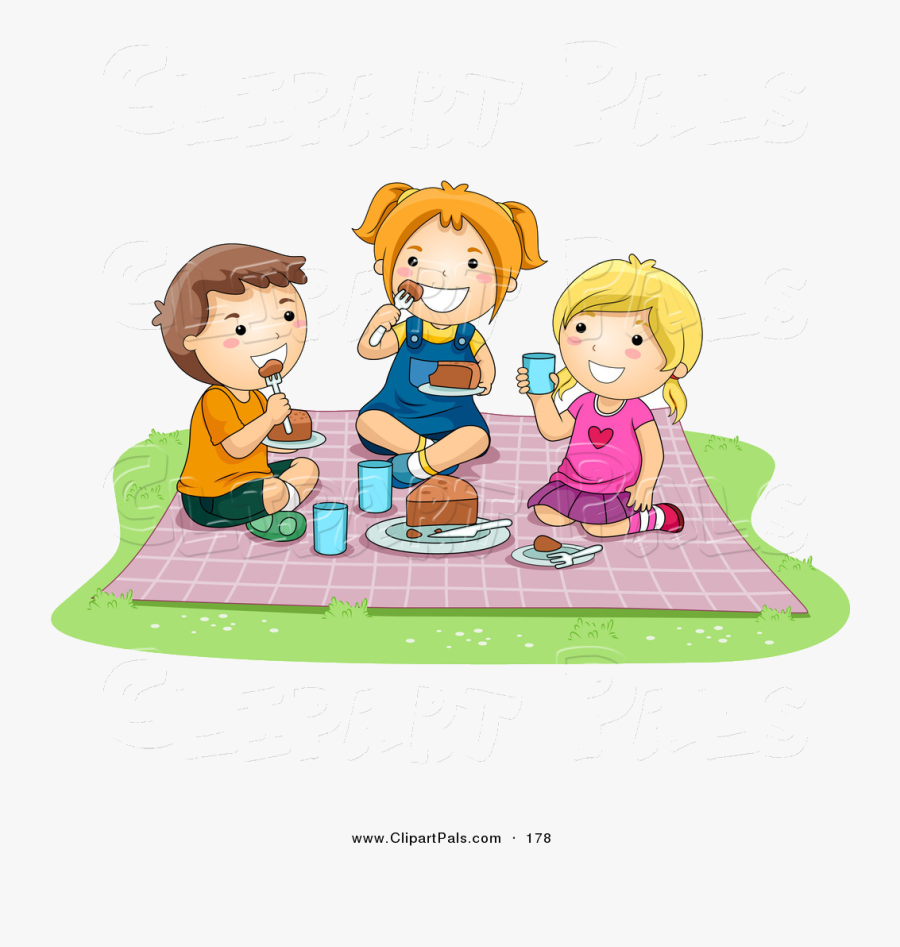Eating Pal Clipart Of Pair Girls And Boy Food At Picnic - Eating On The Floor Cartoon, Transparent Clipart