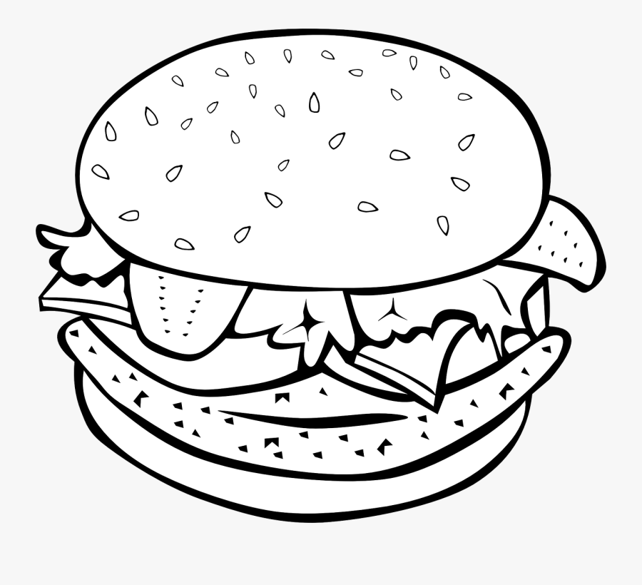 Fast Food, Lunch-dinner, Hamburger - Salty Foods Clipart Black And White, Transparent Clipart