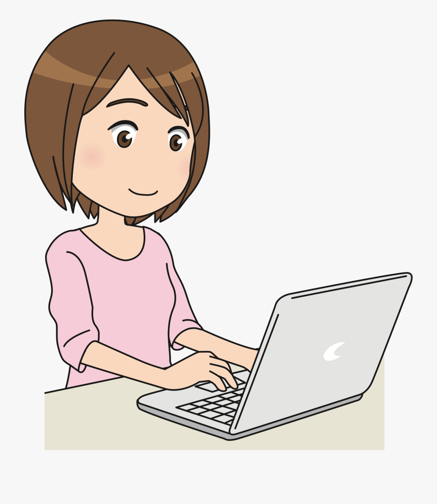Female Computer User - Girl Using Computer Clipart, Transparent Clipart