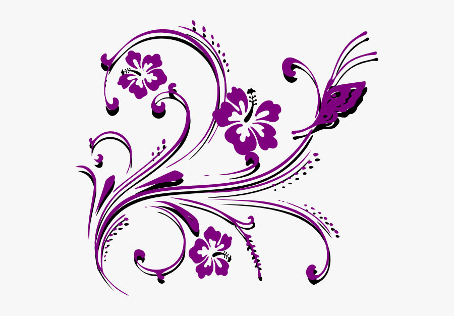Butterfly Scroll Purple Clip Art At Clker - Wedding Card Flowers Png, Transparent Clipart