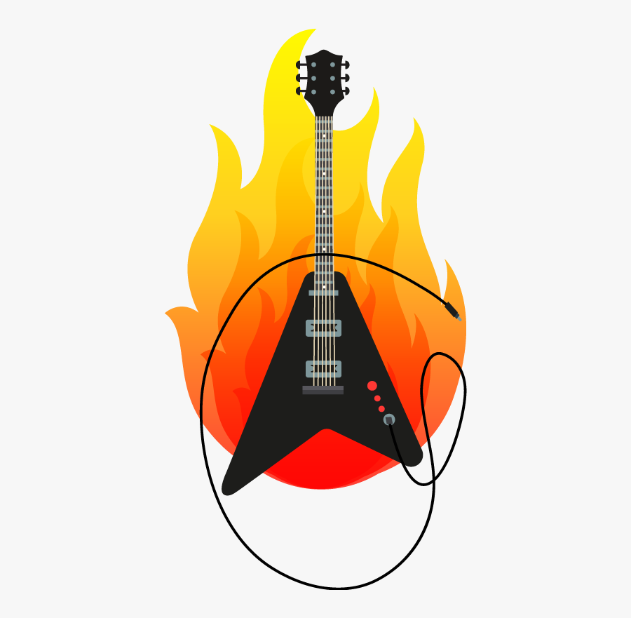 Electric Guitar Sticker With Flame Clipart , Png Download - Guitar With Flames Png, Transparent Clipart