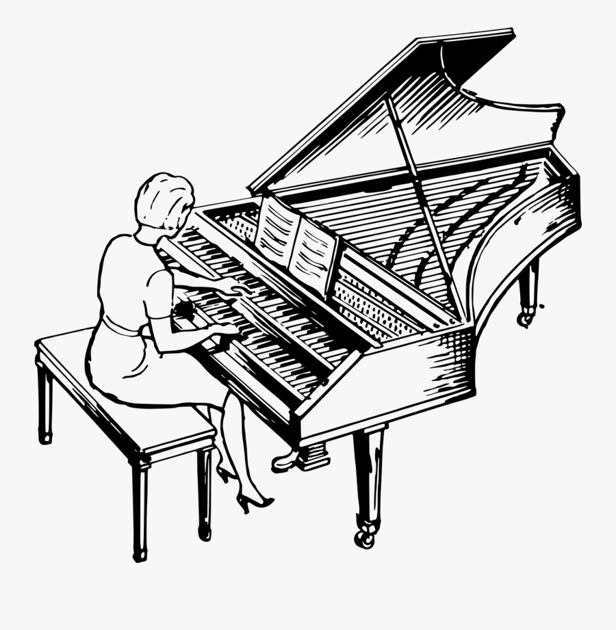Woman Playing Piano Clipart Ourclipart - Harpsichord Black And White, Transparent Clipart