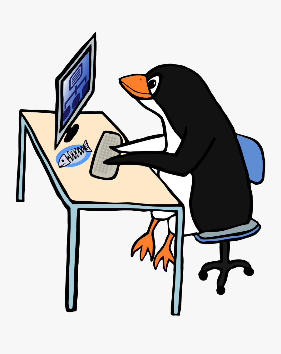 Image Result For Computer Clip Art - Penguin At A Desk, Transparent Clipart