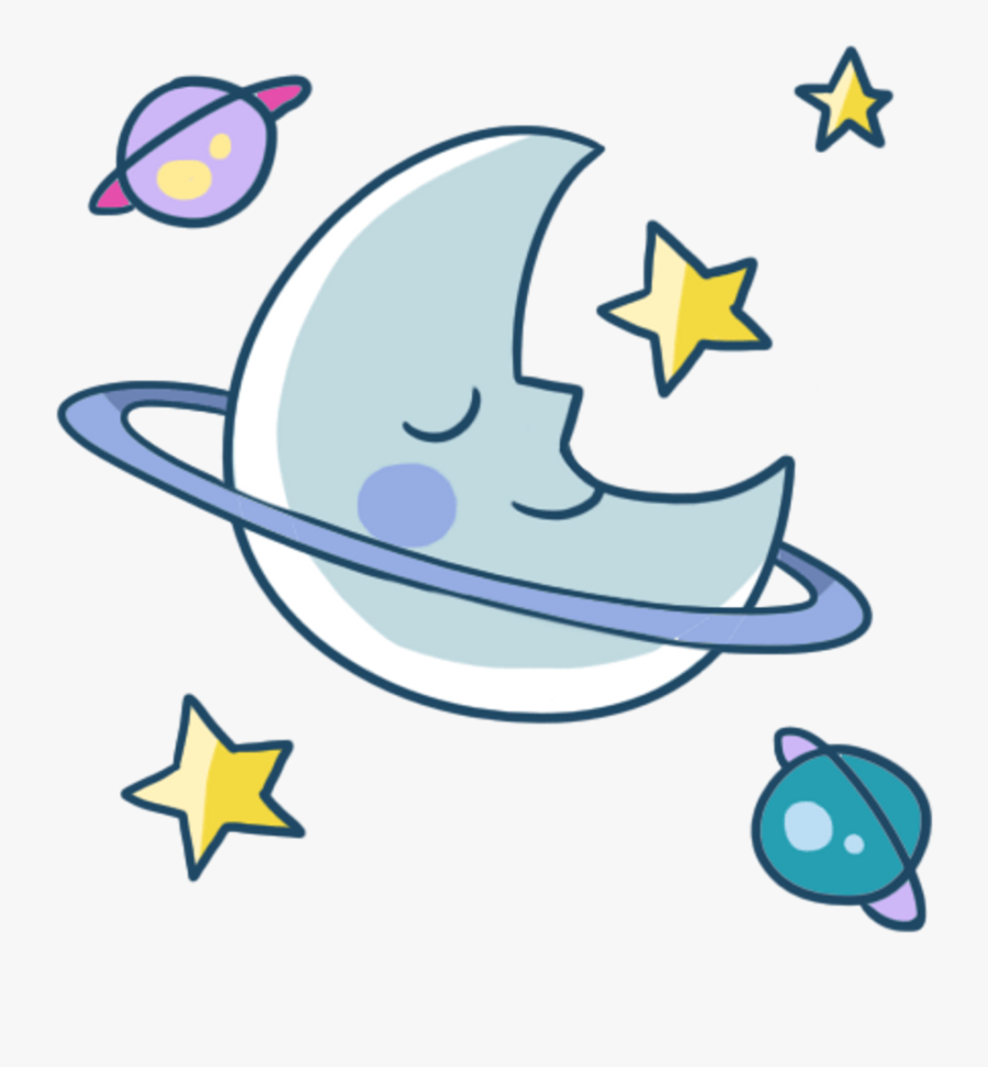 Moon Cute Star Night Sleep Meteor Planet Colorful Galax - Cute Sleeping Moon Clipart, Transparent Clipart