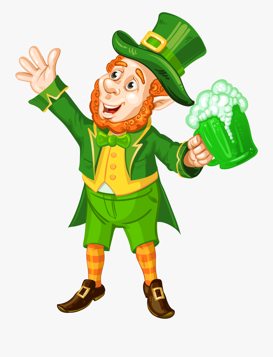 St Patrick Day Leprechaun With Green Beer Transparent - St Patrick's Day Png, Transparent Clipart