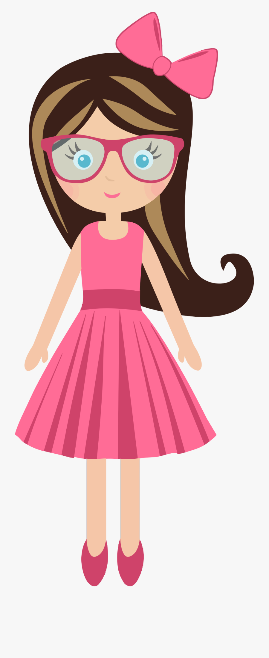 Clip Art Girl With Glasses Clipart - Girl Pink Dress Cartoon, Transparent Clipart