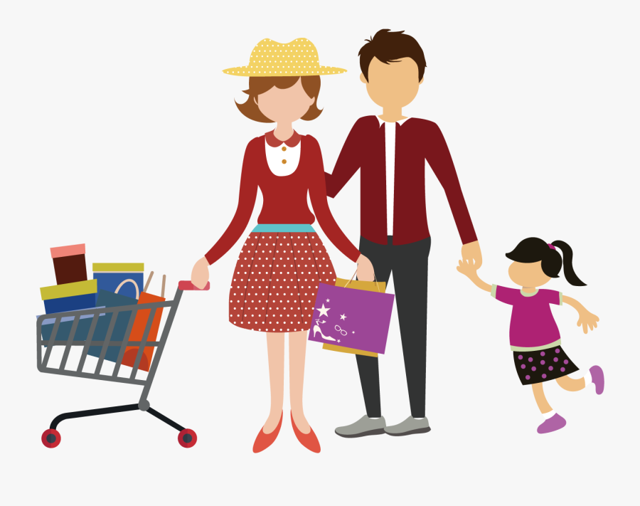 Shopping Cart Family Clip Art Shopping For A Family - Family With Shopping Cart Png, Transparent Clipart