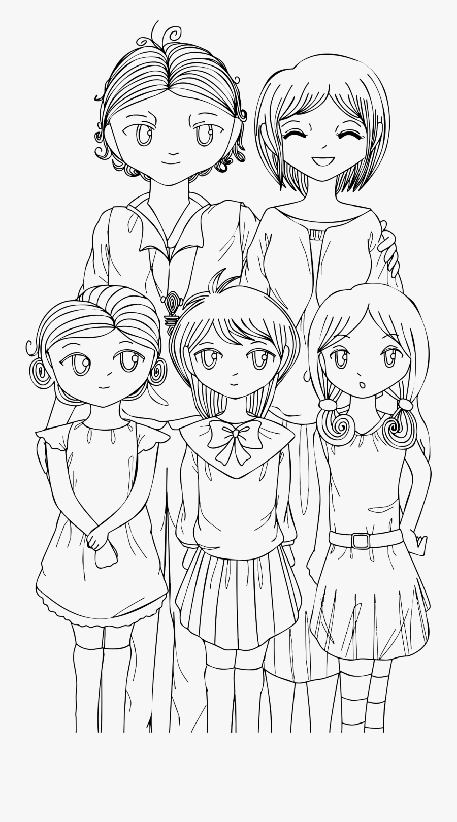 Anime Family Line Art Clip Arts - Drawing Of A Family Of 5, Transparent Clipart