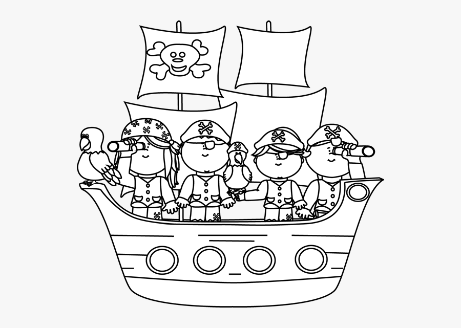 Black And White Pirates On A Pirate Ship - Ship Clipart Black And White, Transparent Clipart