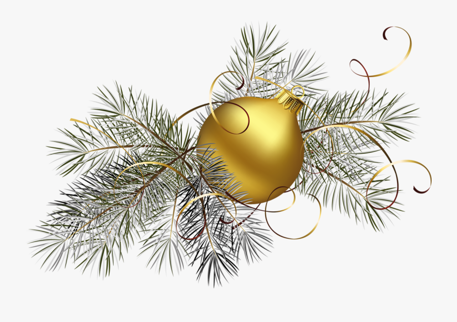 Transparent Gold Christmas Ball With Pine Png Clipart - Gold Christmas Transparent Background, Transparent Clipart