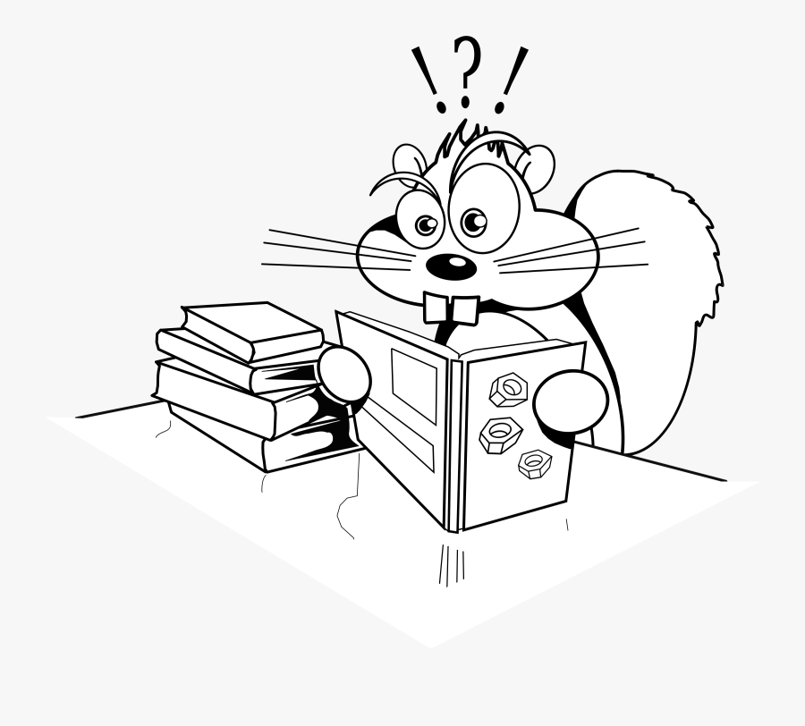 Squirrel Clipart Reading - Animals Reading A Book Outline, Transparent Clipart