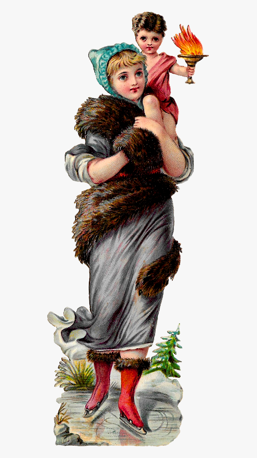 Winter Season Clipart Image Ice Skater Cherub Printable - Illustration, Transparent Clipart