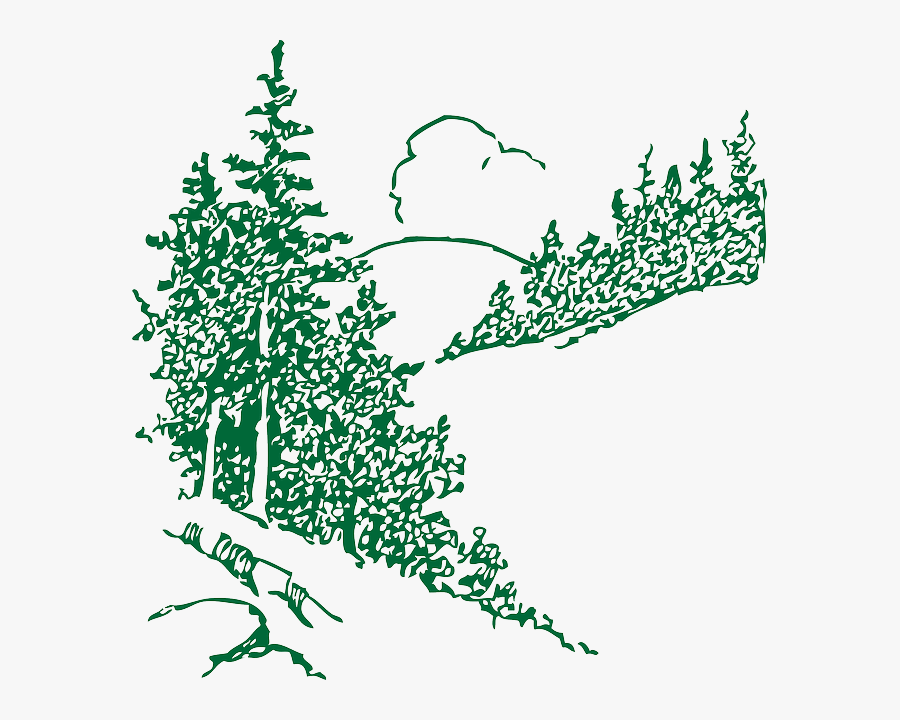 Free Cloud, Outline, Mountain, Plants, Tree, Landscape, - Black And White Pine Trees Clipart, Transparent Clipart