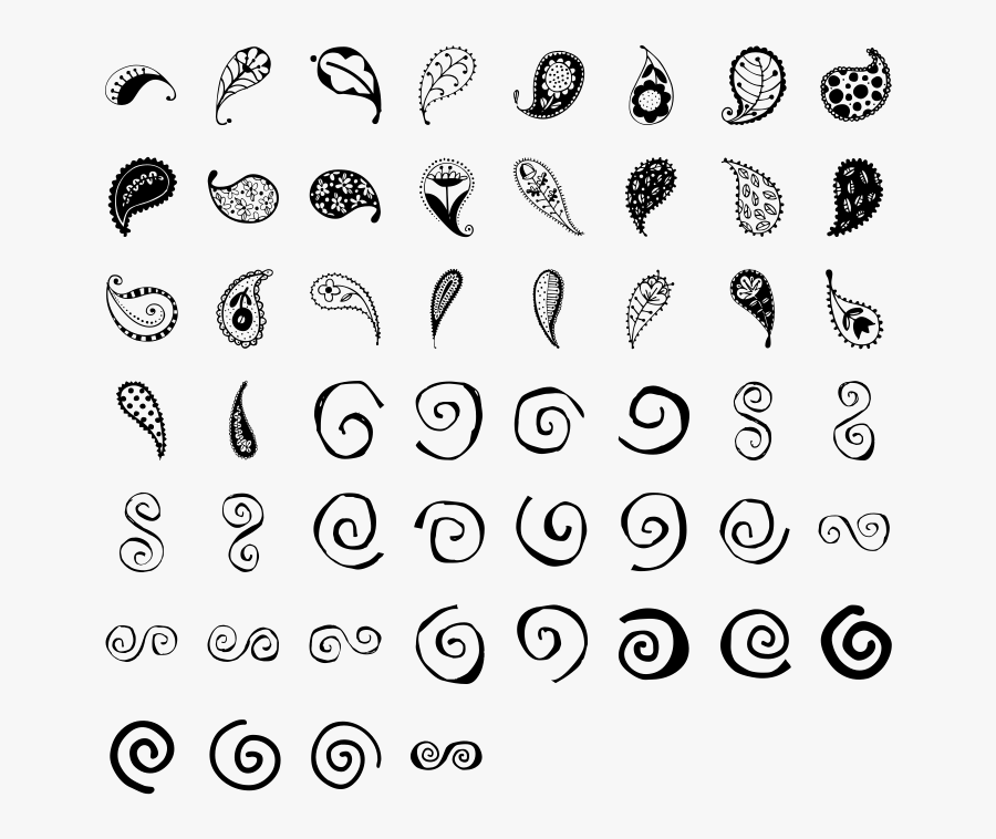 Paisley And Swirl Doodles Dingbat Specimen - Simple Swirl Doodles, Transparent Clipart