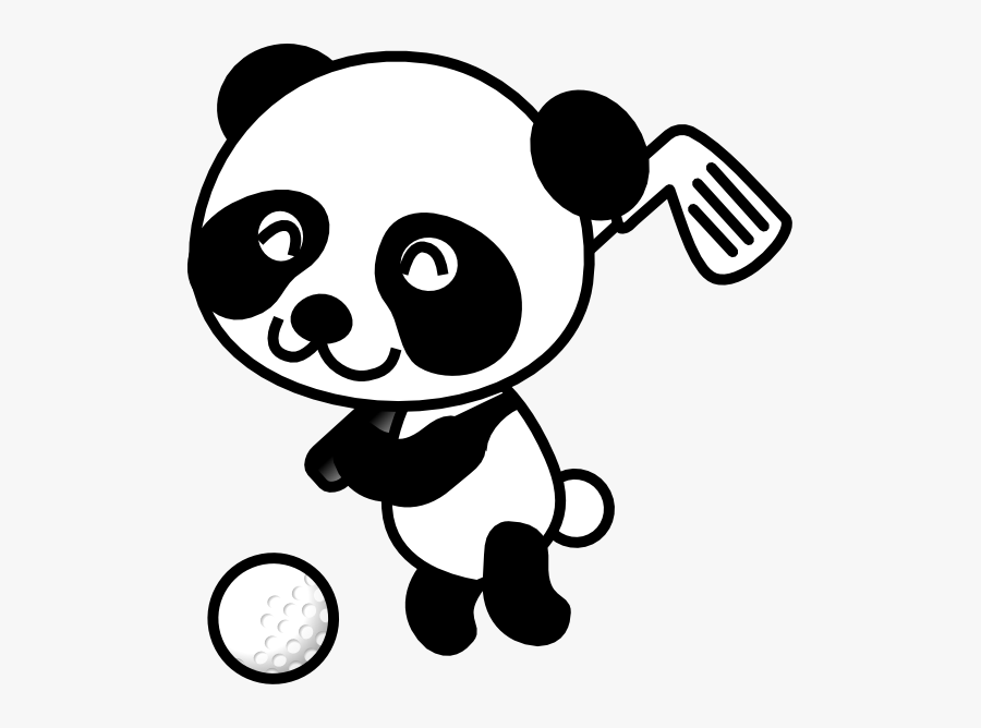 Golf Panda Black White Line Art 555px - Panda Golf, Transparent Clipart