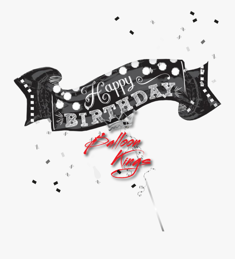 Transparent Balloon Clipart Black And White - Chalkboard Happy Birthday, Transparent Clipart