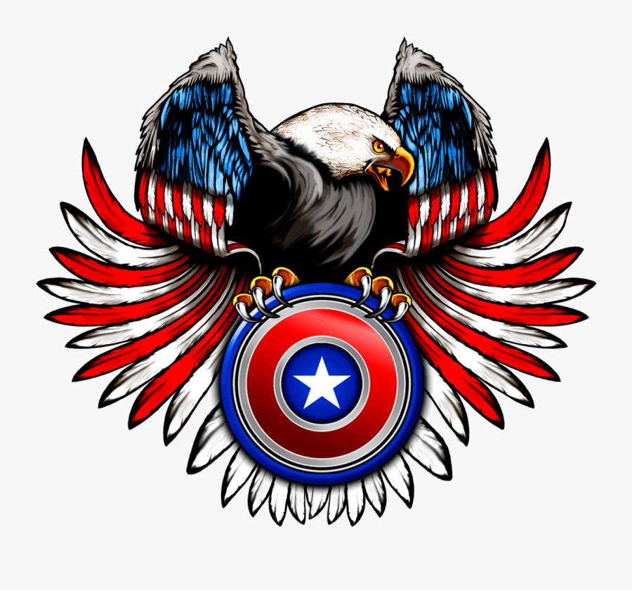 Eagle Round Shield Crest - American Eagle Flag Wings, Transparent Clipart