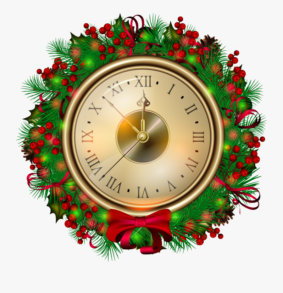 Christmas Clock Clipart - Christmas Wreath Transparent Background, Transparent Clipart