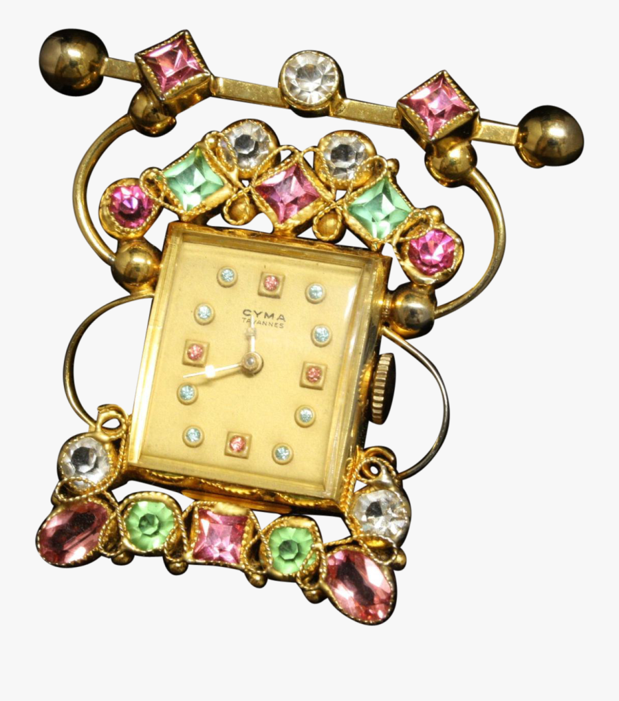 Cyma Tavannes Watch Brooch Switzerland Made 1950s Manual - Illustration, Transparent Clipart