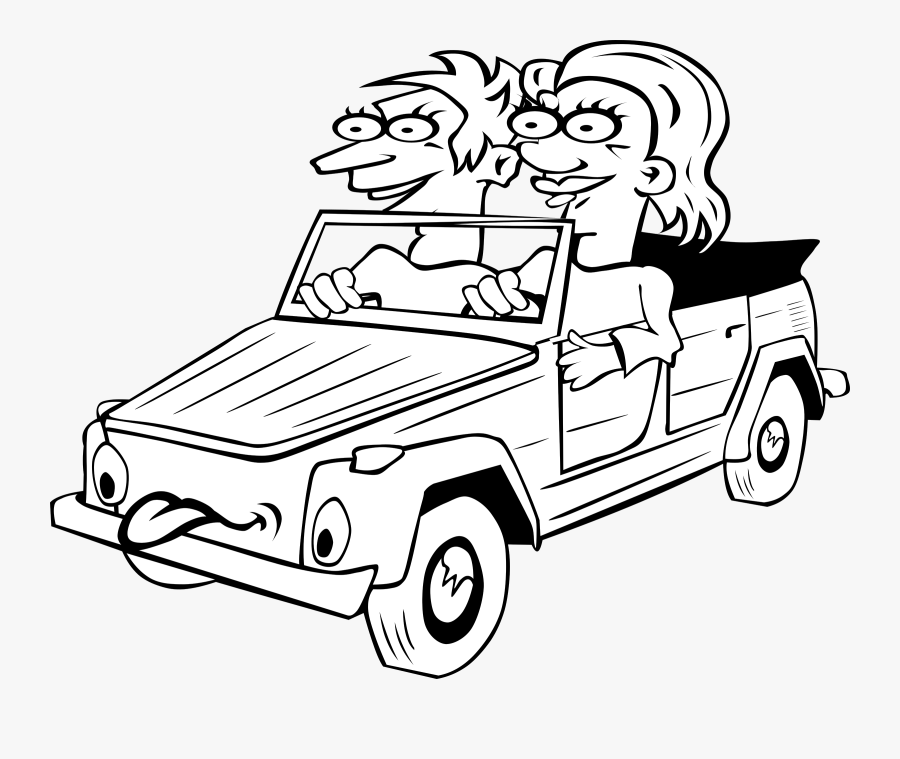 Transparent 1950"s Clipart - Car With People Drawing, Transparent Clipart