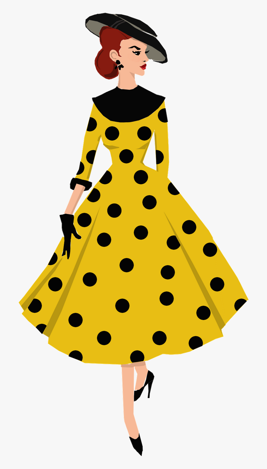 Clip Art 1950s Illustrations - Polka Dot Dress Clipart, Transparent Clipart