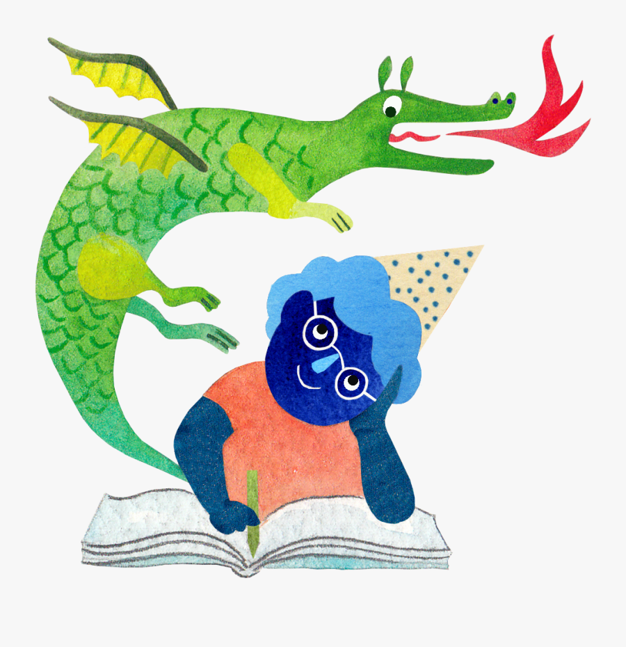 Graphic Of A Boy Reading And Imagining A Dragon - Encourage Readers, Transparent Clipart