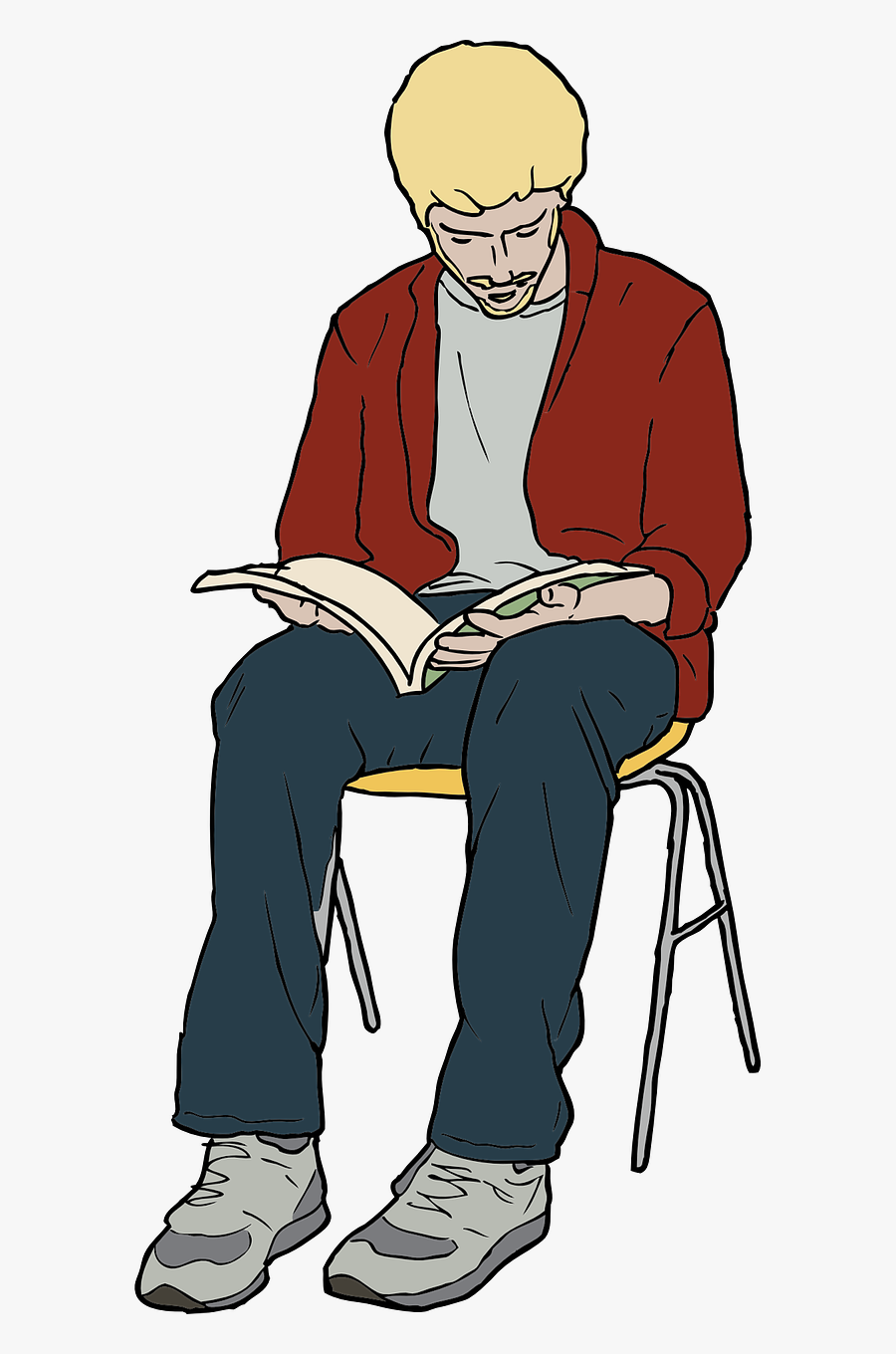 Boy Sitting And Reading A Book - Cartoon Person Sitting Down, Transparent Clipart