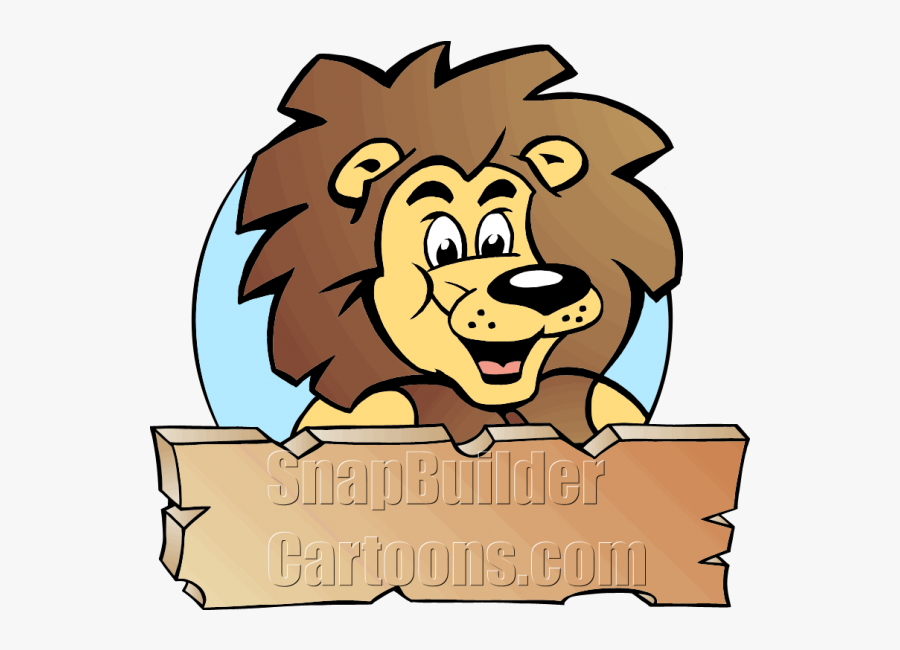 Lion King Head With Wood Plank Board - Happy Lion Cartoons, Transparent Clipart