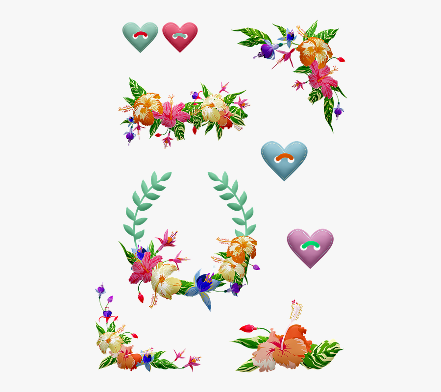 Tropical Flowers, Wreaths, Floral Corner, Buttons - Illustration, Transparent Clipart