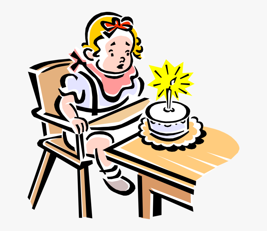 Vector Illustration Of 1950"s Vintage Style Child"s - Baby Blowing Out Birthday Candles Clipart, Transparent Clipart