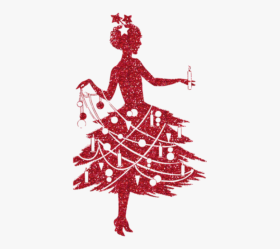 Christmas Lady, Retro, Pink Glitter, 1950"s - Christmas Silhouette Free Clip Art, Transparent Clipart