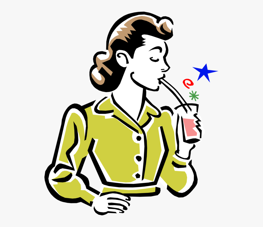 Vector Illustration Of 1950"s Vintage Style Woman Drinking - 1950's Clipart, Transparent Clipart